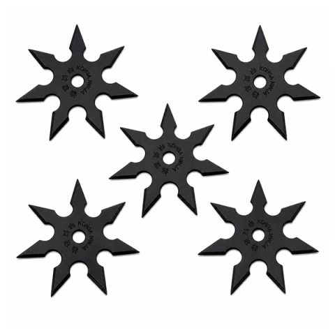 Cutite vanatoare - Set cinci stele de aruncat DEPOX®, 7 colturi, metalic, negru, 9.5 cm