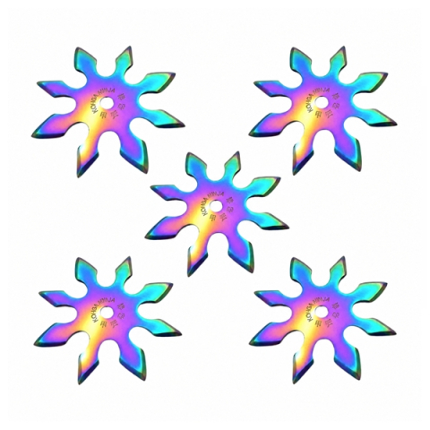 Cutite vanatoare - Set cinci stele de aruncat DEPOX®, 8 colturi, metalic, multicolor, 10 cm