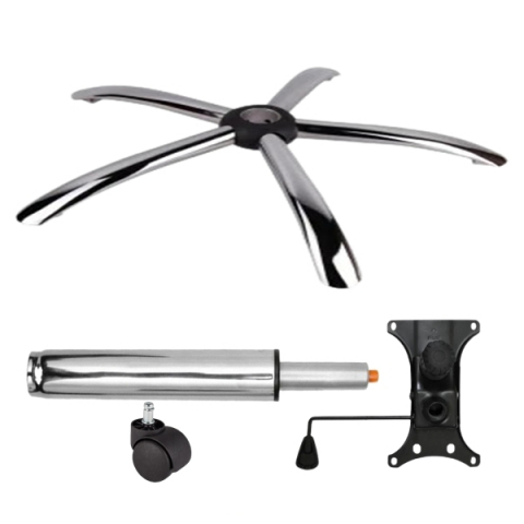 Accesorii mese si scaune - Set placuta balans metalica 20 cm x 15 cm, baza 60 cm, rolă universală  Ø11 mm si cilindru piston, gaz, pentru scaune birou, argintiu, 35 cm
