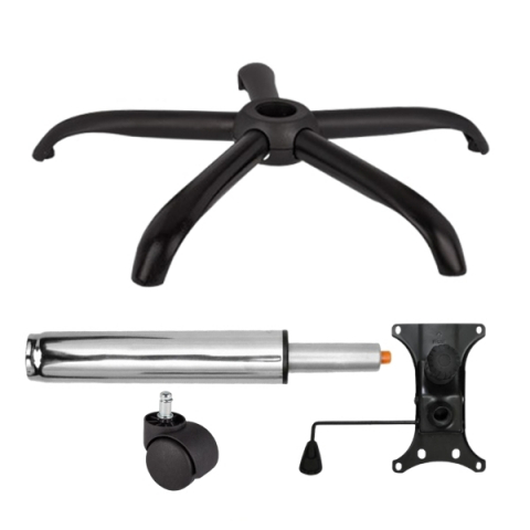 Accesorii mese si scaune - Set placuta balans metalica 20 cm x 15 cm, rolă universală s, Ø11 mm,baza 64 cm si cilindru piston, gaz, pentru scaune birou, argintiu, 35 cm