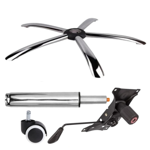 Accesorii mese si scaune - Set placuta balans metalica 22 cm x 15 cm, baza 60 cm , rolă universala cauciuc si cilindru piston, gaz, pentru scaune birou, argintiu, 35 cm