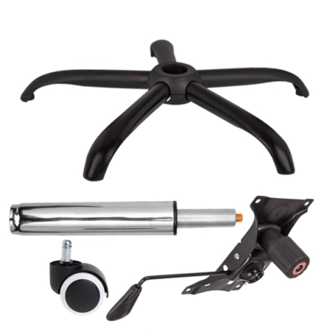 Accesorii mese si scaune - Set placuta balans metalica 22 cm x 15 cm, baza 64 cm, rolă universală cauciu si cilindru piston, gaz, pentru scaune birou, argintiu, 35 cm