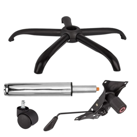 Accesorii mese si scaune - Set placuta balans metalica 22 cm x 15 cm, baza 64 cm, rolă universală  Ø11 mm si cilindru piston, gaz, pentru scaune birou, argintiu, 35 cm