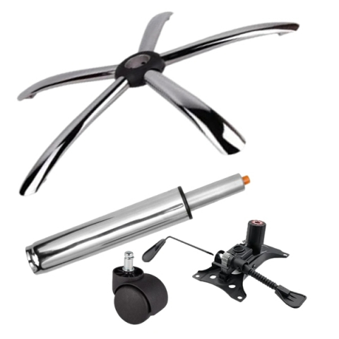 Accesorii mese si scaune - Set placuta balans metalica 25 x 15 cm, baza 60 cm, rolă universală  Ø11 mm si cilindru piston, gaz, pentru scaune birou, argintiu, 35 cm