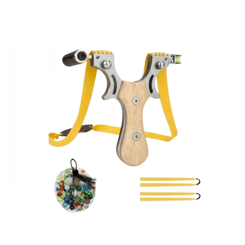 Prastii profesionale de vanatoare - Set prastie cu laser si 100 bile metalice 12 mm DEPOX®, metalica, 11.5 cm, cu boloboc, maner lemn, bej