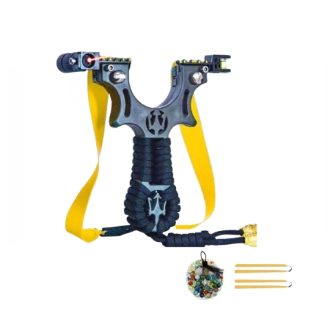 Prastii profesionale de vanatoare - Set praștie de precizie din rasina cu laser si 50 bile metalice 14 mm DEPOX®, 2 elastice de rezervă, 11 cm, negru