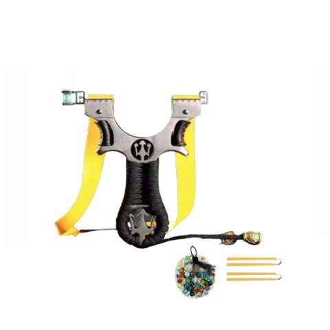 Prastii profesionale de vanatoare - Set praștie de precizie multifuncțională cu laser si 50 bile metalice 14 mm, DEPOX®, metal cu vizor optic, 2 elastice de rezervă, 11 cm, negru
