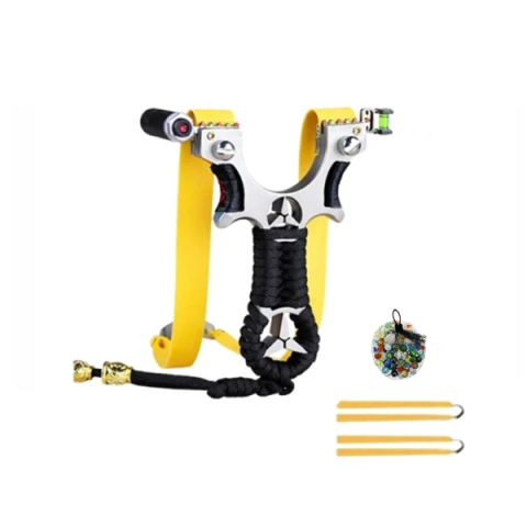 Prastii profesionale de vanatoare - Set praștie de precizie multifuncțională cu laser si 50 bile din sticla 14 mm, DEPOX®, metal, 2 elastice de rezervă, negru, 11 cm