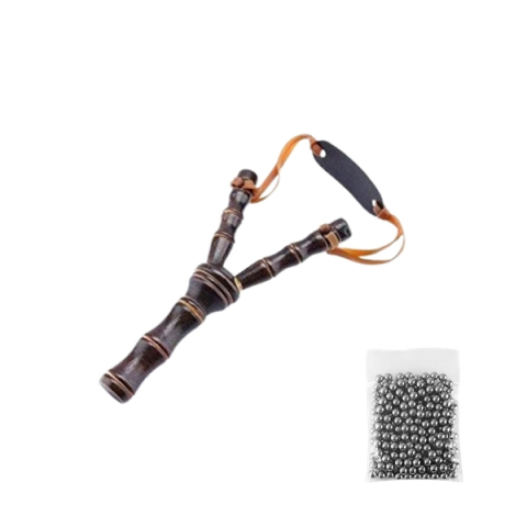 SPORT & TIMP LIBER - Set praștie din lemn si 100 bile metalice 7 mm pentru airsoft si prastie, 19 cm, Maro