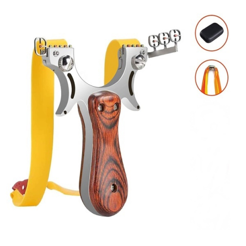 Set prastie metalica cu laser si 300 bile metalice 9 mm, 12 cm, boloboc, maner lemn, maro, husa inclusa [9]
