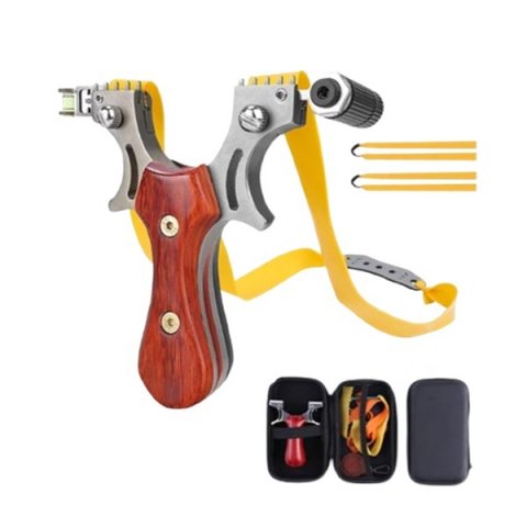 Set prastie metalica cu laser si 100 bile metalice 6 mm, 12 cm, boloboc, maner lemn, maro, husa inclusa [6]