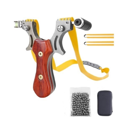 SPORT & TIMP LIBER - Set prastie metalica cu laser si 100 bile metalice 10 mm, 12 cm, boloboc, maner lemn, maro, husa inclusa
