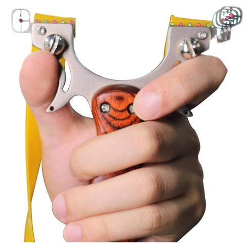 Set prastie metalica cu laser si 300 bile metalice 9 mm, 12 cm, boloboc, maner lemn, maro, husa inclusa [10]