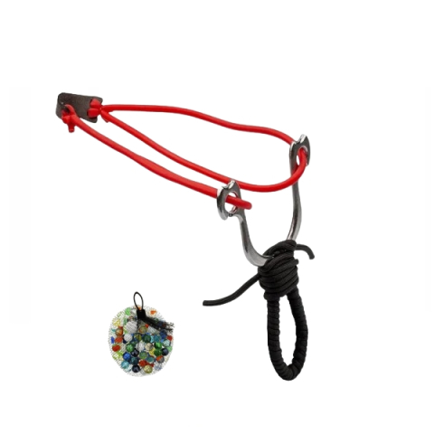 Prastii profesionale de vanatoare - Set prastie metalica si 50 bile sticla 14 mm DEPOX®, snur, negru, 15 cm