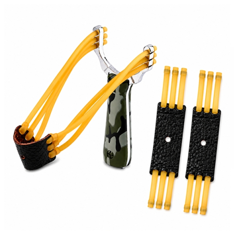 Set praștie metalică si doua benzi elastice de rezerva DEPOX®, maner camuflaj, 14.5 cm [1]