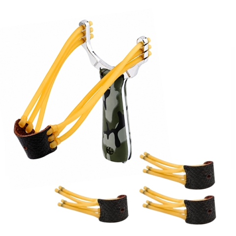 VANATOARE, DRUMETII & CAMPING - Set praștie metalică si trei benzi elastice de rezerva DEPOX®, maner camuflaj, 14.5 cm