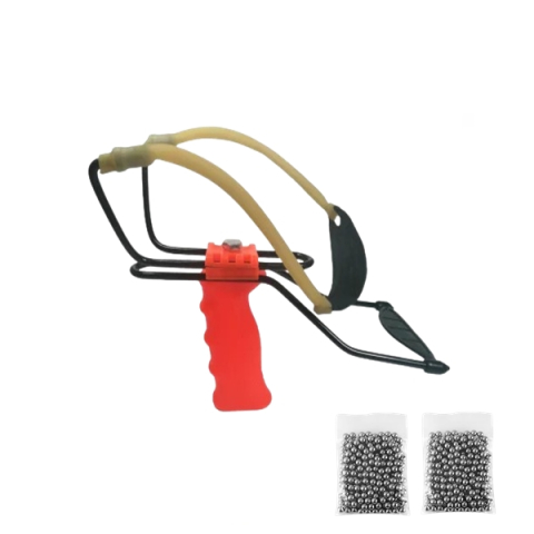 Prastii profesionale de vanatoare - Set prastie profesionala metalica cu suport antebrat si 200 bile metalice 11 mm, DEPOX®, 20 cm, portocaliu
