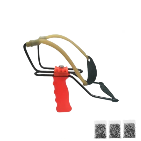Prastii profesionale de vanatoare - Set prastie profesionala metalica cu suport antebrat si 300 bile metalice 12 mm, DEPOX®, 20 cm, portocaliu