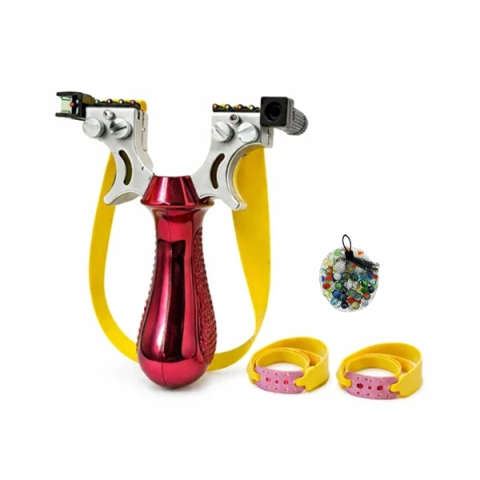 Prastii profesionale de vanatoare - Set praștie profesională PVC cu laser si 50 bile metalice 14 mm, DEPOX®, pentru vânătoare și tir outdoor, rosu, 11.5 cm