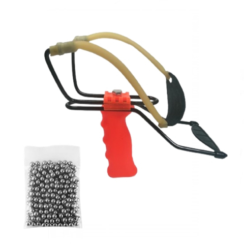 Prastii profesionale de vanatoare - Set prastie profesionala si 100 bile metalice, Sling Master, plastic, 20 cm, portocaliu