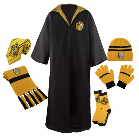 Costume si seturi pentru copii - Set roba si accesorii Harry Potter IdeallStore®, Hufflepuff House, 6 piese, galben