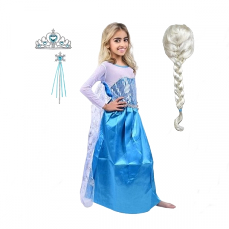 Set rochie si accesorii Elsa Frozen, 5-7 ani, Albastru, Halloween [1]