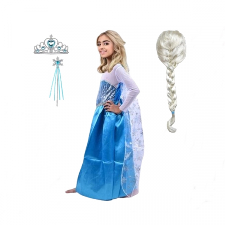 Set rochie si accesorii Elsa Frozen, 5-7 ani, Albastru, Halloween [2]