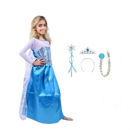 Costume Halloween copii - Set rochie si trei accesorii Elsa Frozen, IdeallStore®, Carnaval