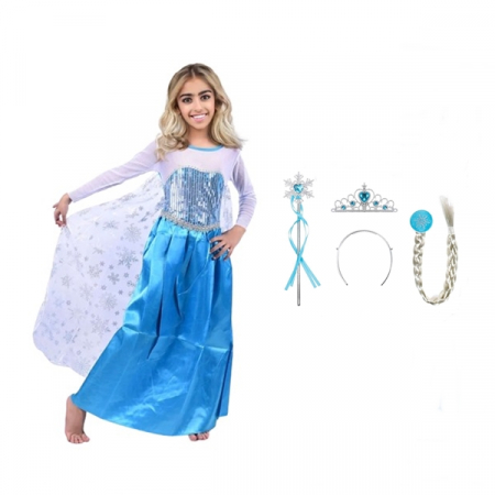 Set rochie si trei accesorii Elsa Frozen, IdeallStore®, Carnaval [4]