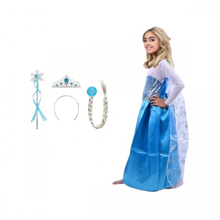 Set rochie si trei accesorii Elsa Frozen, IdeallStore®, Carnaval [5]