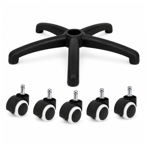 Set baza si role pentru scaun de birou DEPOX®, cauciuc, 5 bucati, negru, 64 cm [0]