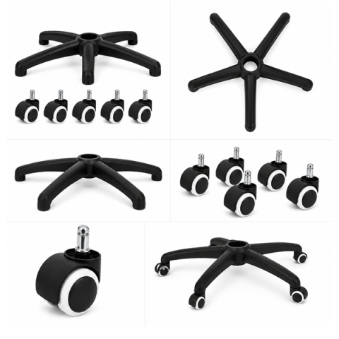 Set baza si role pentru scaun de birou DEPOX®, cauciuc, 5 bucati, negru, 64 cm [1]