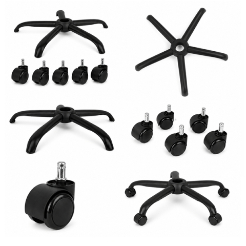 Set baza pentru si role pentru scaun de birou DEPOX®, PVC, 5 bucati, negru, 64 cm [4]
