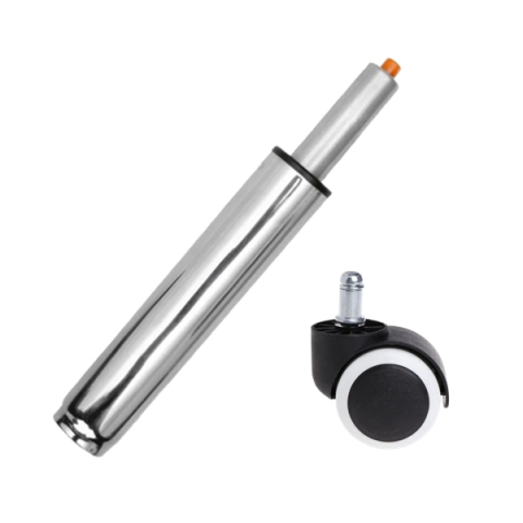 Accesorii mese si scaune - Set rotita universala cauciuc si cilindru piston, gaz, pentru scaune birou, argintiu, 35 cm