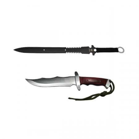 SPORT & TIMP LIBER - Set sabie si cutit de vanatoare, IdeallStore®, Steel Wolf, otel inoxidabil, 31 cm, argintiu