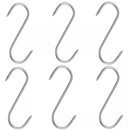 Cutite macelarie - Set sase Carlige afumatoare carne , macelarie DEPOX® , 16 cm , metal