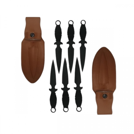 CASA SI GRADINA - Set sase cutite de aruncat, Black Fury, IdeallStore®, 16.5 cm, otel inoxidabil, teaca piele inclusa
