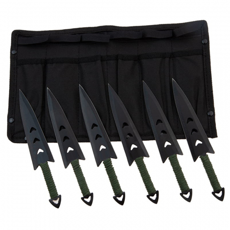 Cutite vanatoare - Set sase cutite de aruncat IdeallStore®, Army Fury, otel inoxidabil, 16.5 cm, negru