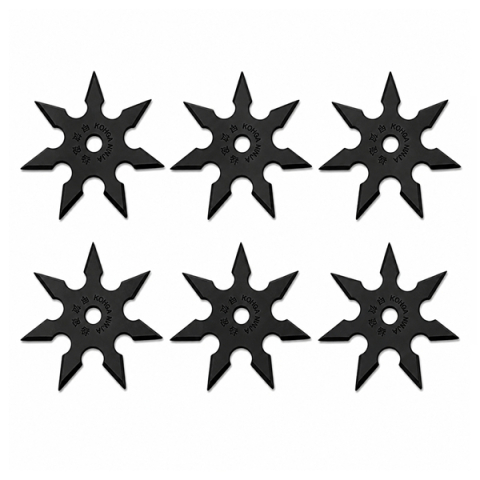 Cutite vanatoare - Set sase stele de aruncat DEPOX®, 7 colturi, metalic, negru, 9.5 cm