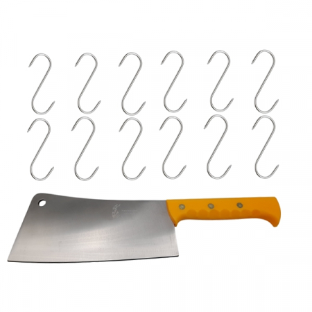 CASA SI GRADINA - Set Satar macelarie Rough Kitchen, otel inoxidabil si 12 Carlige macelarie,inox IdeallStore®, 43.5 cm