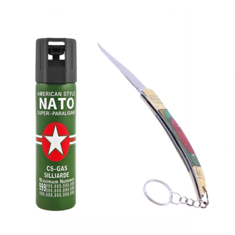 SPORT & TIMP LIBER - Set spray cu piper si cutit model spaniol 20.5 cm, auto-aparare, 60 ml, verde