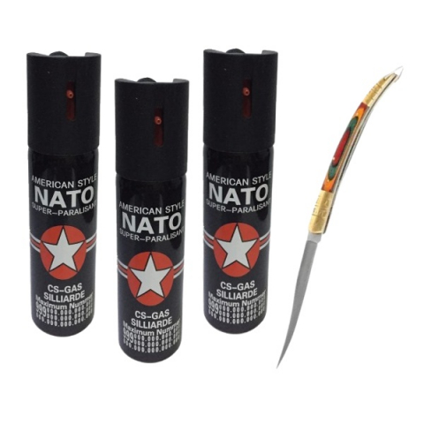 SPORT & TIMP LIBER - Set model spaniol 15 cm si trei sprayuri cu piper, auto-aparare, 90 ml