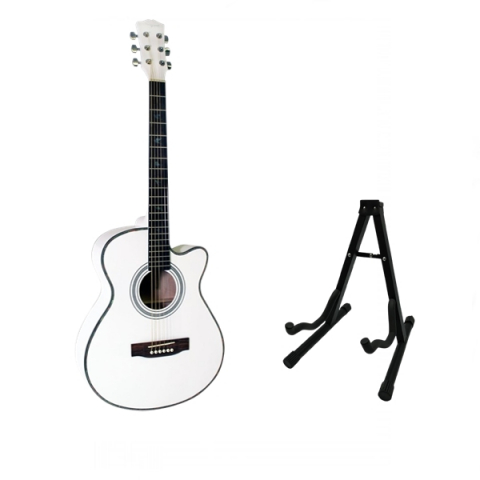 Chitare clasice - Set stativ si chitara clasica din lemn, Cutaway alb, 95 cm