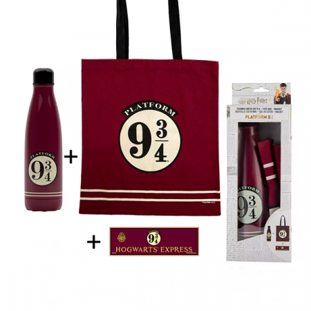 Gaming, Carti & Birotica - Set Sticla termoizolanta, Geanta tote si Magnet, Harry Potter Platform,IdeallStore®, Visiniu