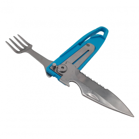 Set tacamuri pentru camping si drumetii, cutit si furculita, tip briceag, 16 cm, albastru [1]