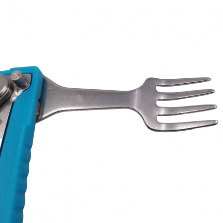 Set tacamuri pentru camping si drumetii, cutit si furculita, tip briceag, 16 cm, albastru [3]