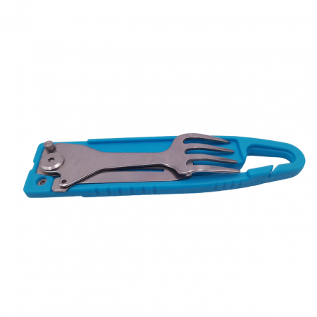 Set tacamuri pentru camping si drumetii, cutit si furculita, tip briceag, 16 cm, albastru [5]