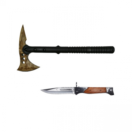 Topor camping - Set Topor Ideallstore® , Survivor Desert Camo si briceag AK-47, ​ teaca inclusa