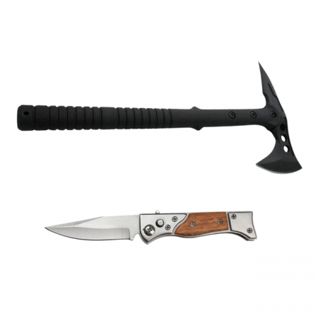 Topor camping - Set Topor Ideallstore®, Tactical Spirit, 40 cm, teaca inclusa si briceag de vanatoare AK