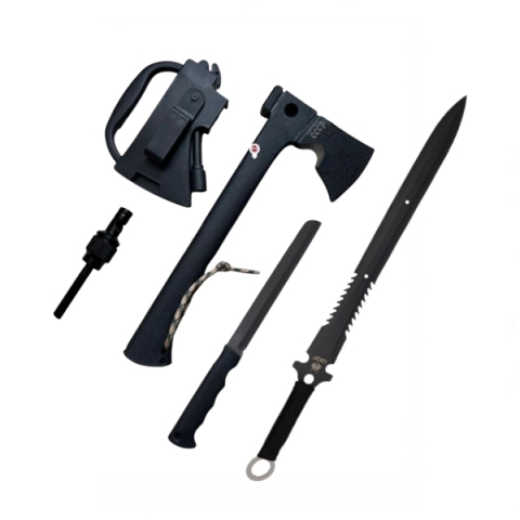 Sabii & Macete - Set topor multifunctional si sabie de vanatoare, IdeallStore®, 35,5 cm , teaca inclusa